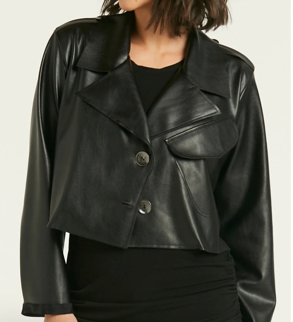 PLANET by Lauren G Black Vegan Leather Eisenhower Crop Moto Jacket Size 1 (6/M)